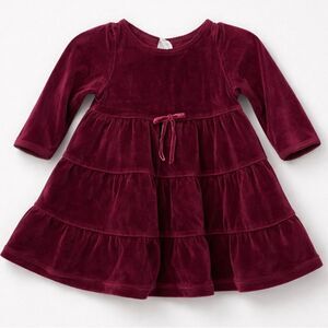 Jillian’s Closet ruffled wine burgundy velour holiday dress size 12 months EUC